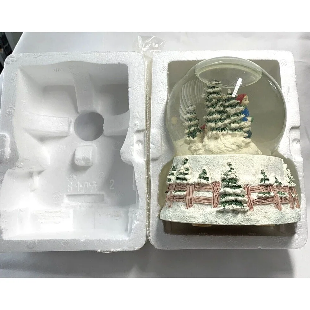Holiday Classic Scenic Holiday Snowglobe Handcrafted Cast Resin Base Box Flaw